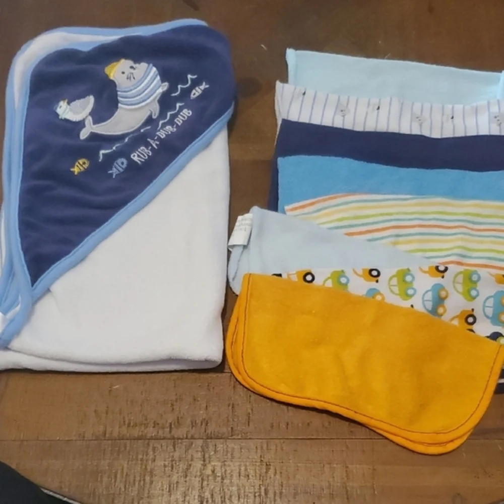 Nautical Kids Hooded Towel and Washcloth Set - Blue, White, and Orange